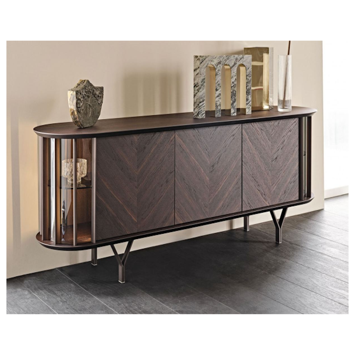 Chevron Glass End Side Table